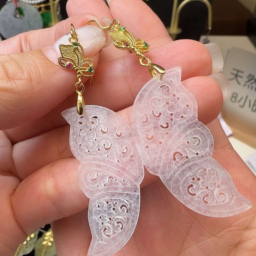 银S925镶嵌翡翠耳饰耳钩款