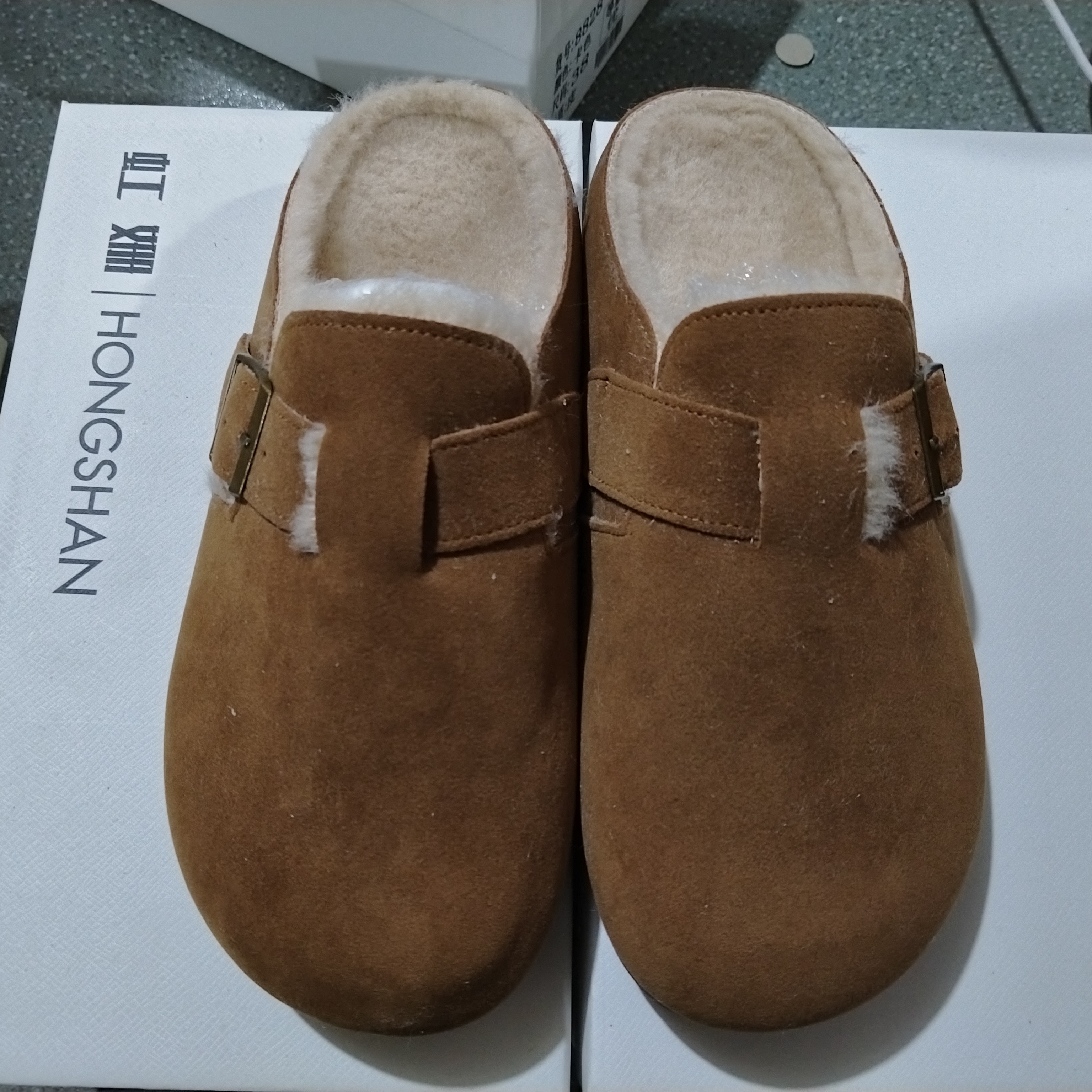 秋冬加绒保暖棉拖加绒勃肯鞋包头毛毛拖鞋女外穿518-6（码号偏小）