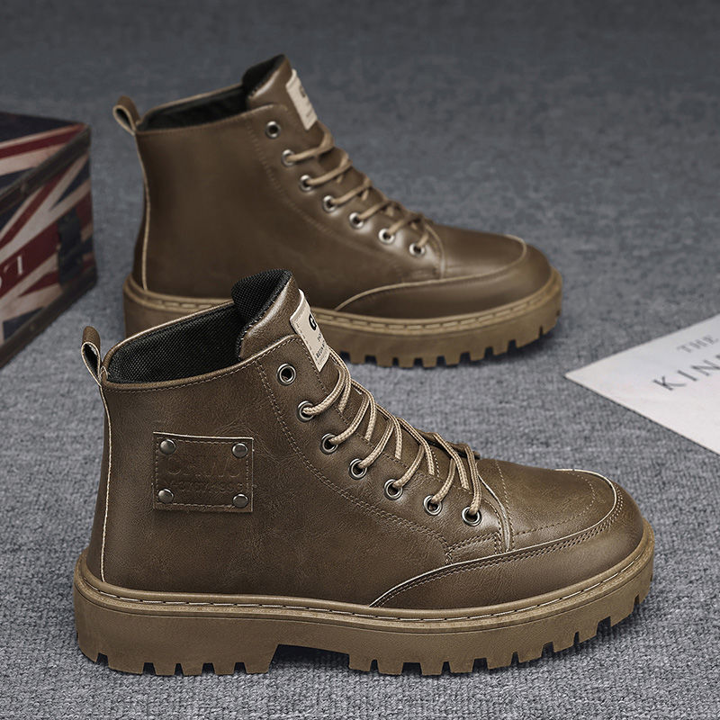 马丁靴男款秋季皮面防水中帮运动男士复古英伦户外登山工装靴高腰