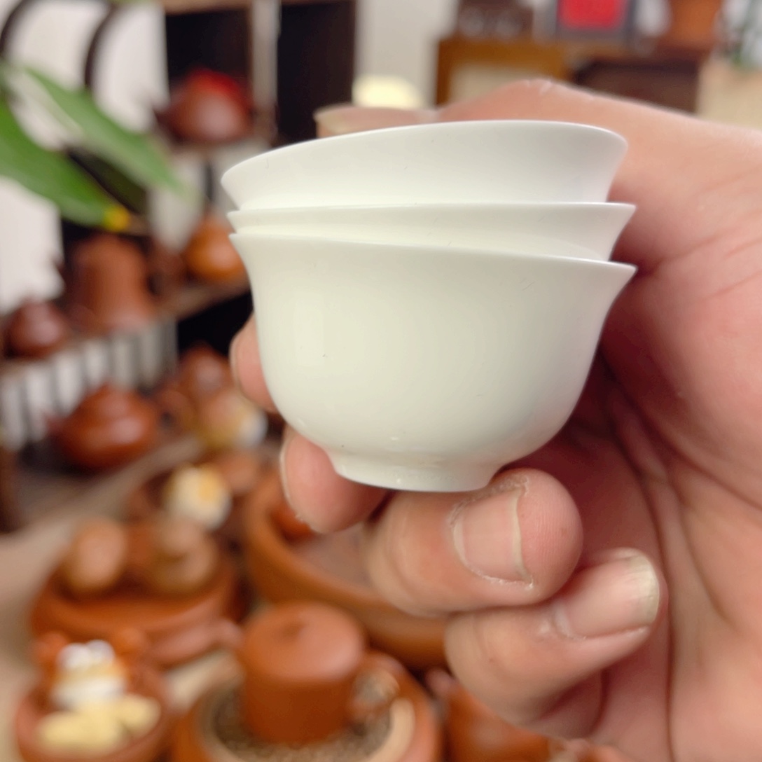 紫砂茶壶骨质瓷玉兰杯     3个装