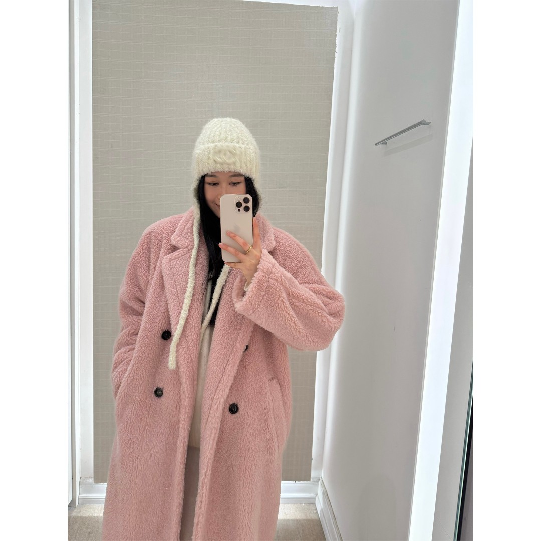 周淼【泰迪小暖炉】羊毛混纺颗粒毛双排扣大衣毛毛外套ZM25W6534S