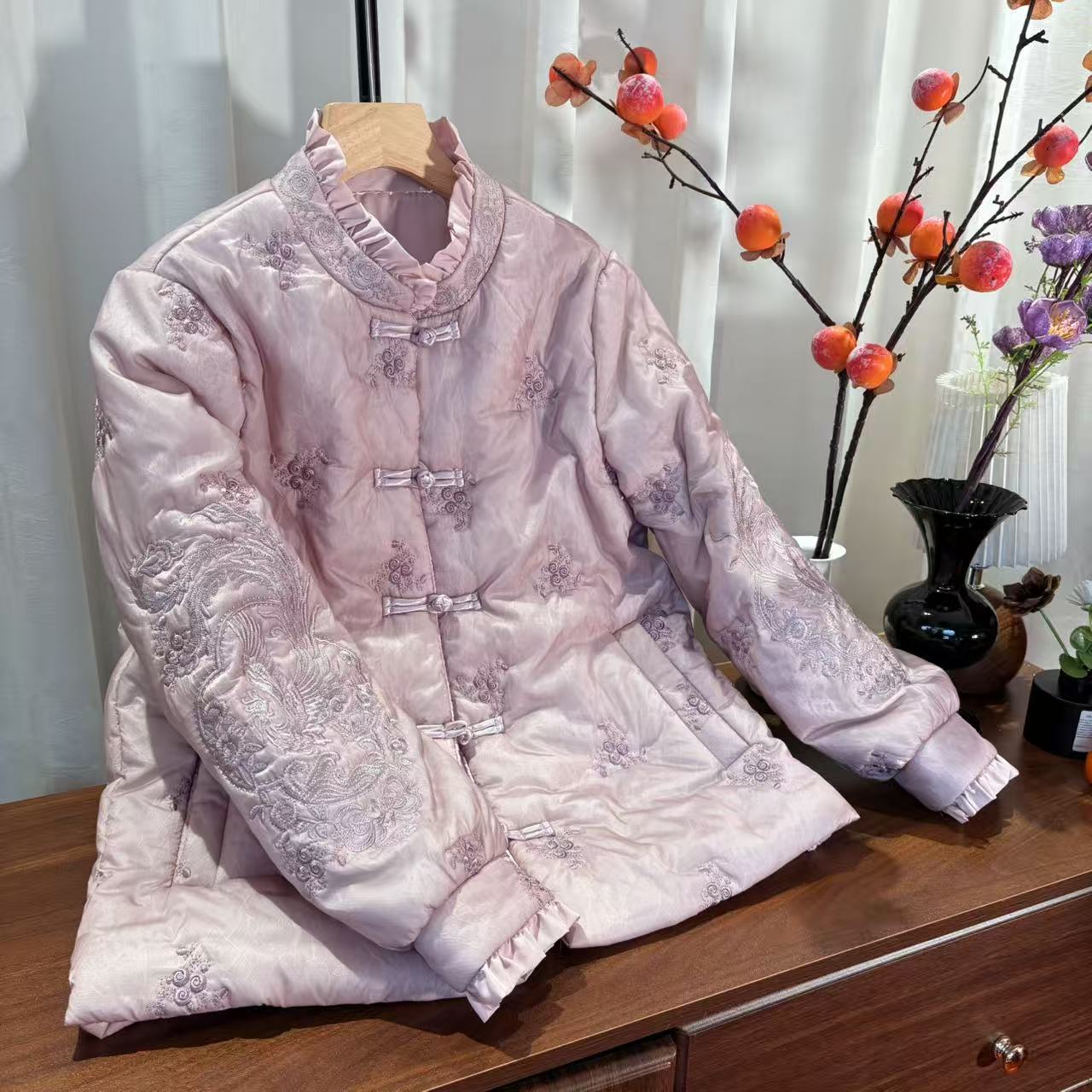 （凤鸣九天）新中式女装上衣立领刺绣中国风古风复古宽松棉服棉袄