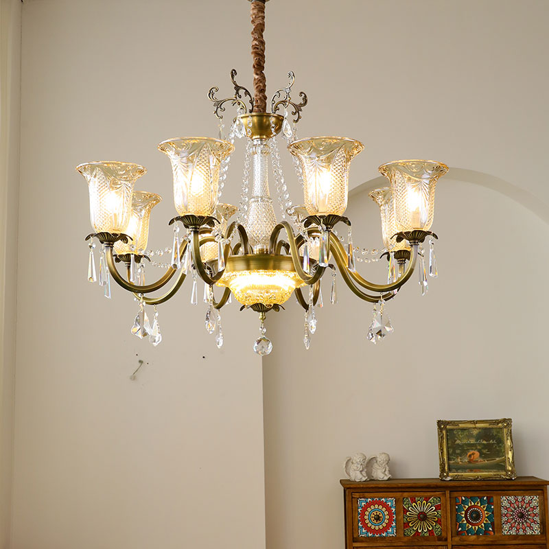 新款法式全铜复古水晶吊灯美式别墅客厅安亭卧室奢华吊灯