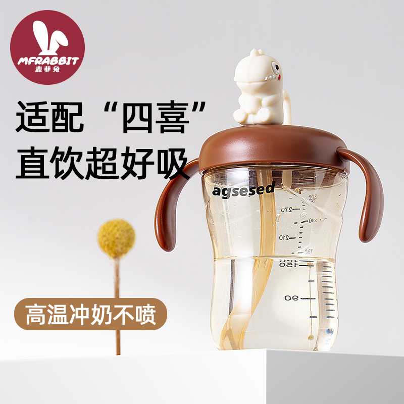 麦菲兔适配世囍奶瓶配件宝宝喝水喝奶直饮杯盖带手柄恐龙水杯盖