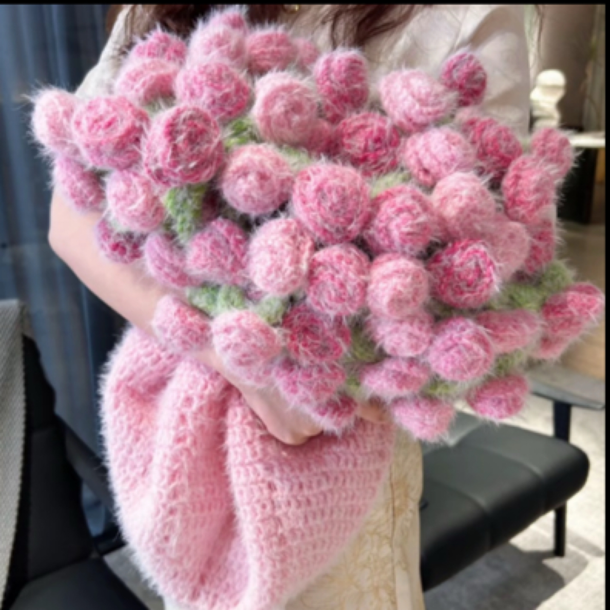 【送钩针记号扣】雪妃尔魔法球玫瑰花束毯山茶花毯子毛线材料包