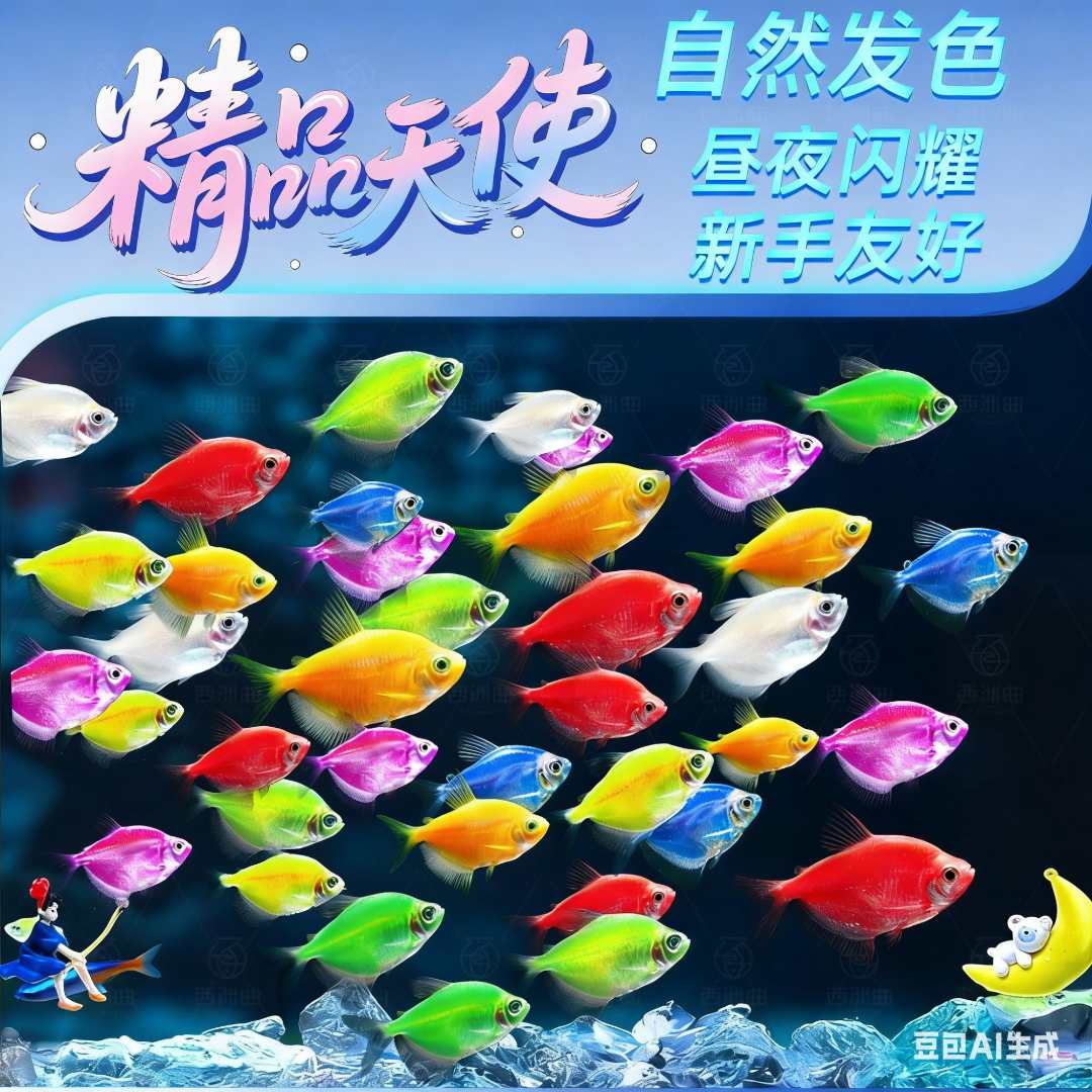 【中号】七彩糖果天使鱼直播间小型观赏鱼小型热带淡水鱼好养耐活