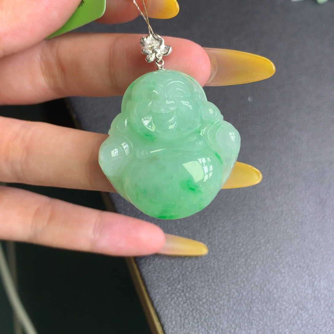 翡翠18K金镶嵌颈饰天然