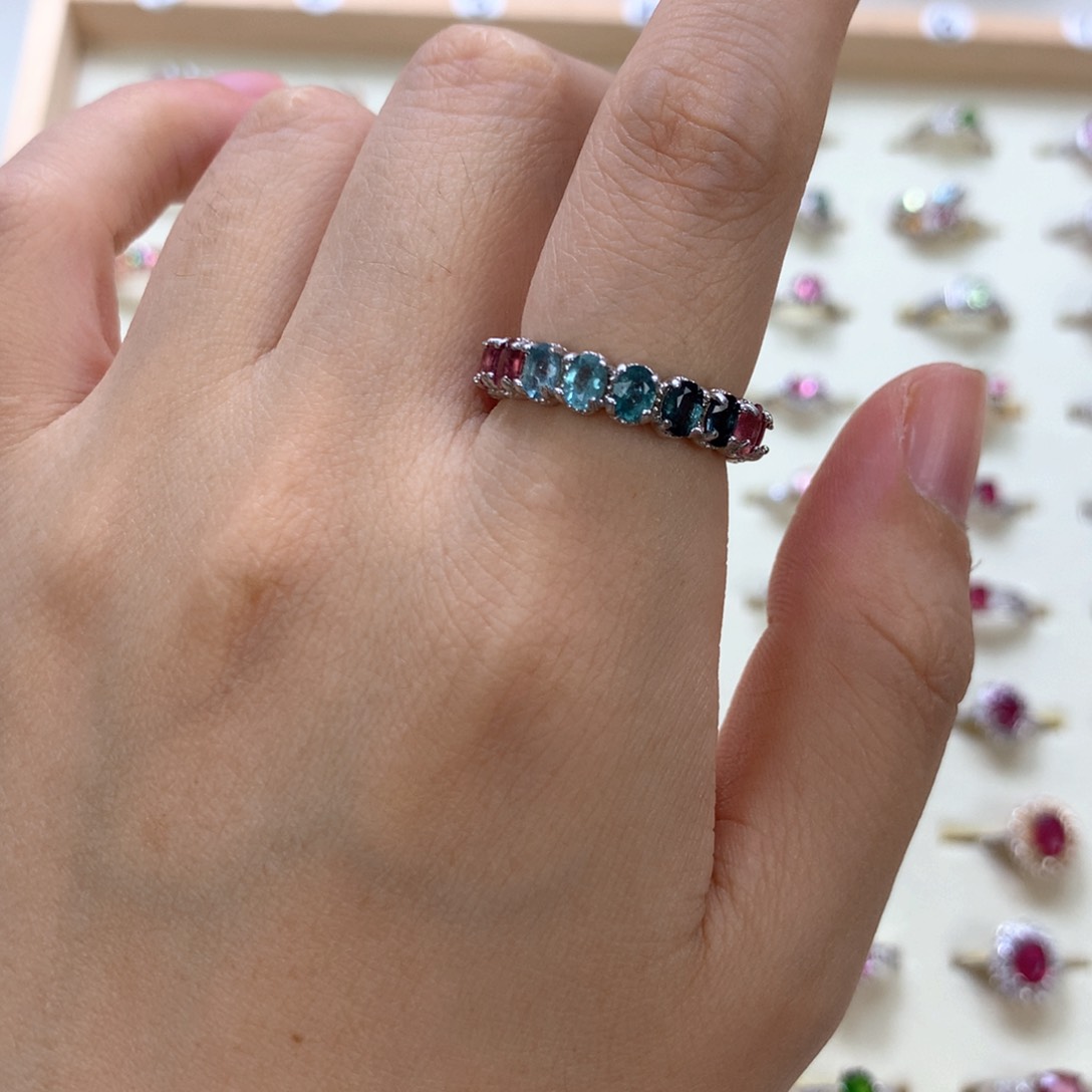 碧玺戒指银S925镶嵌陆*不退不换