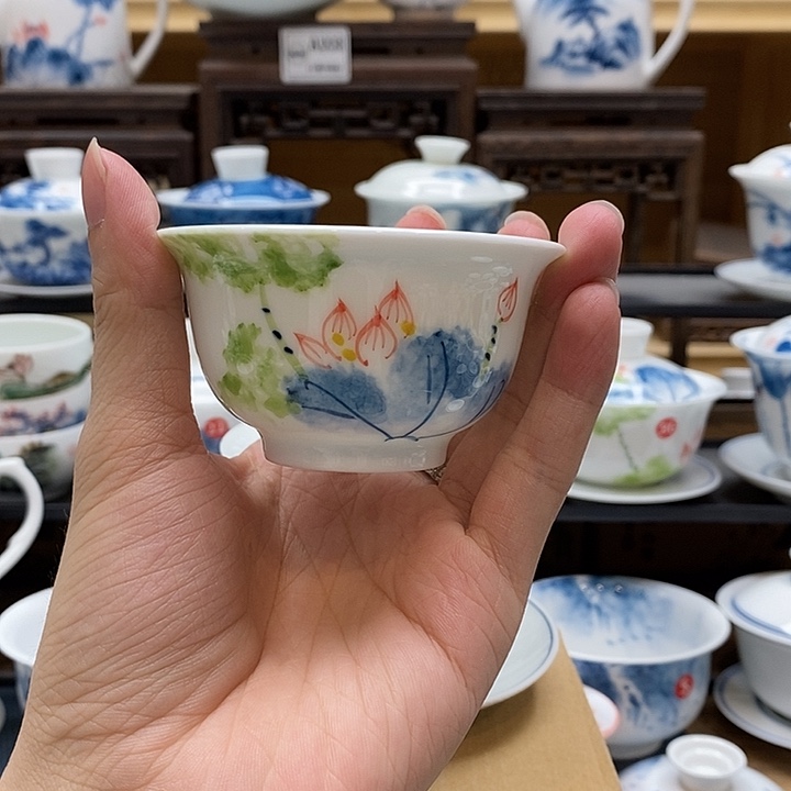 加***除手绘鱼下85cc压手杯釉下彩微瑕福利款