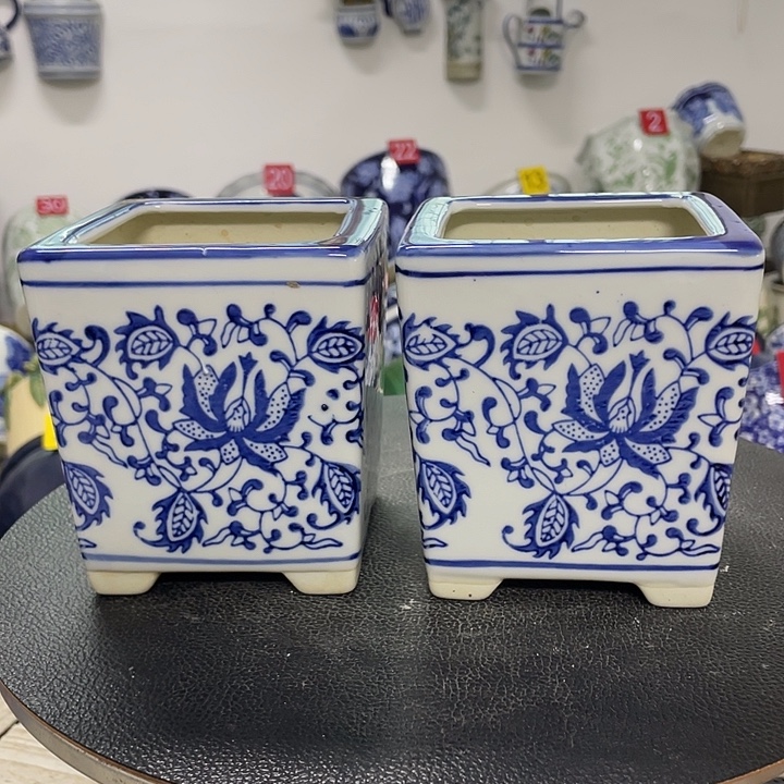 老青花四方小盆11X11