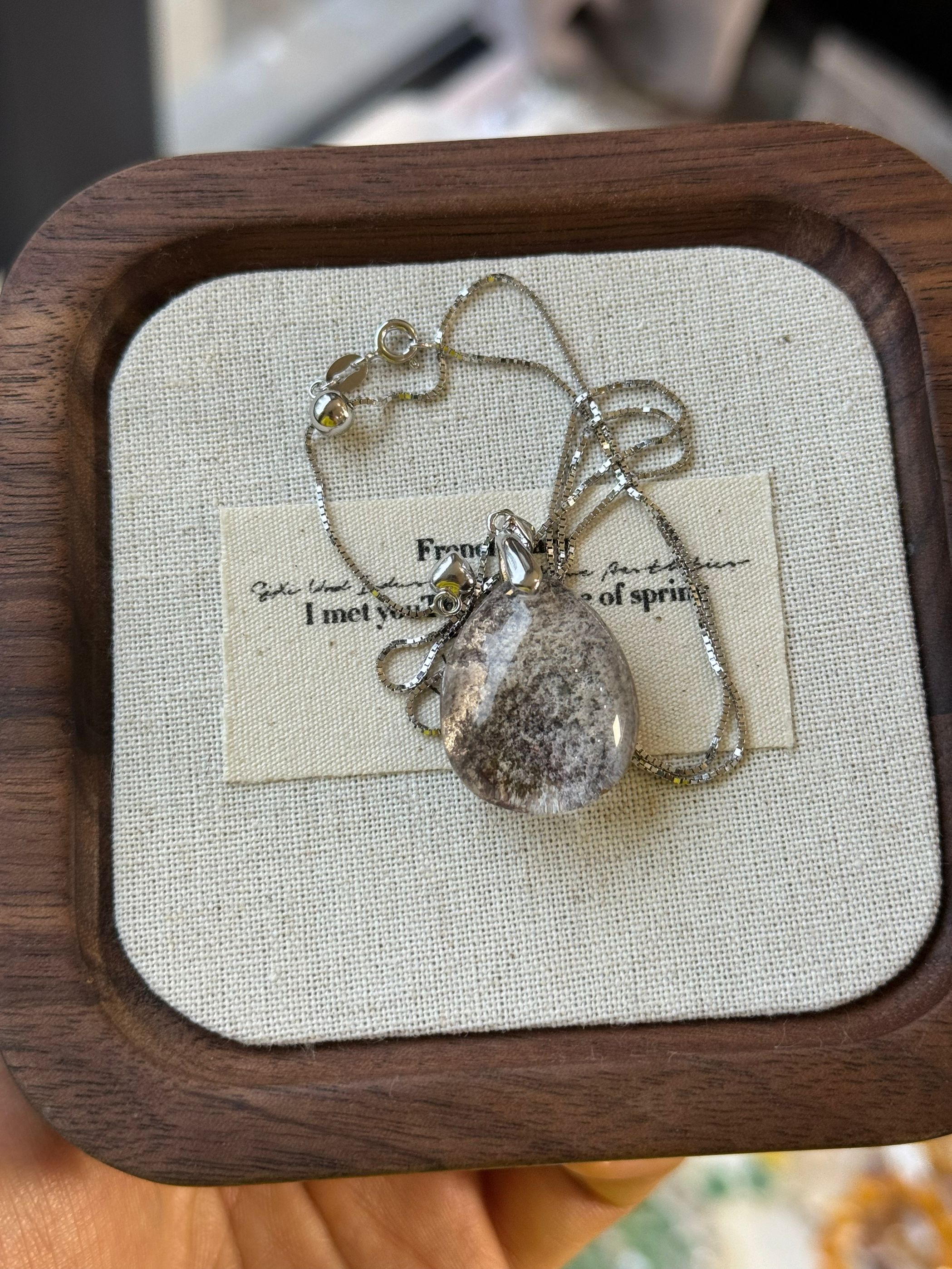 天然幽灵水晶单珠水滴DIY设计时尚款搭925