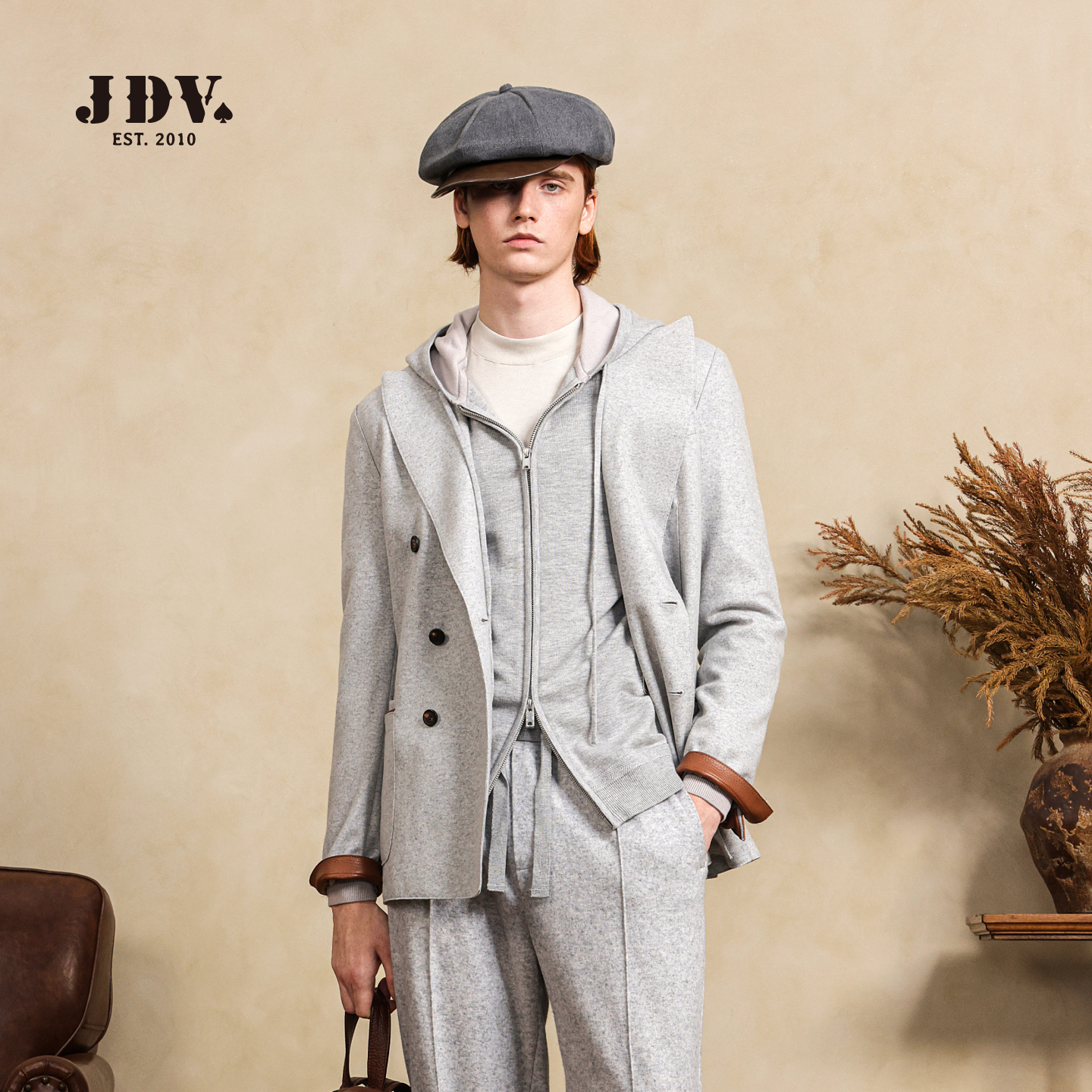 J.D.V2025秋冬新款休闲风西装时尚灰色套装外套WMJ50S2
