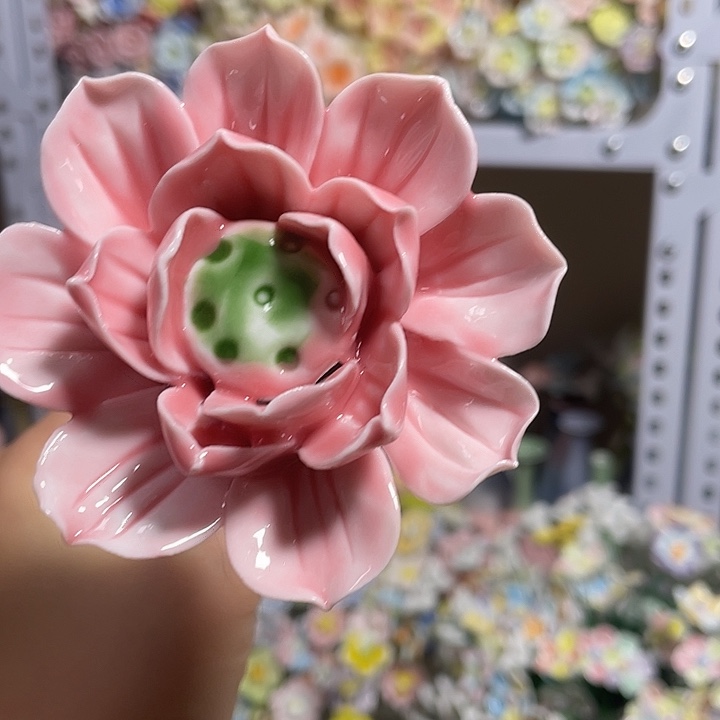 陶瓷大荷花粉色长杆