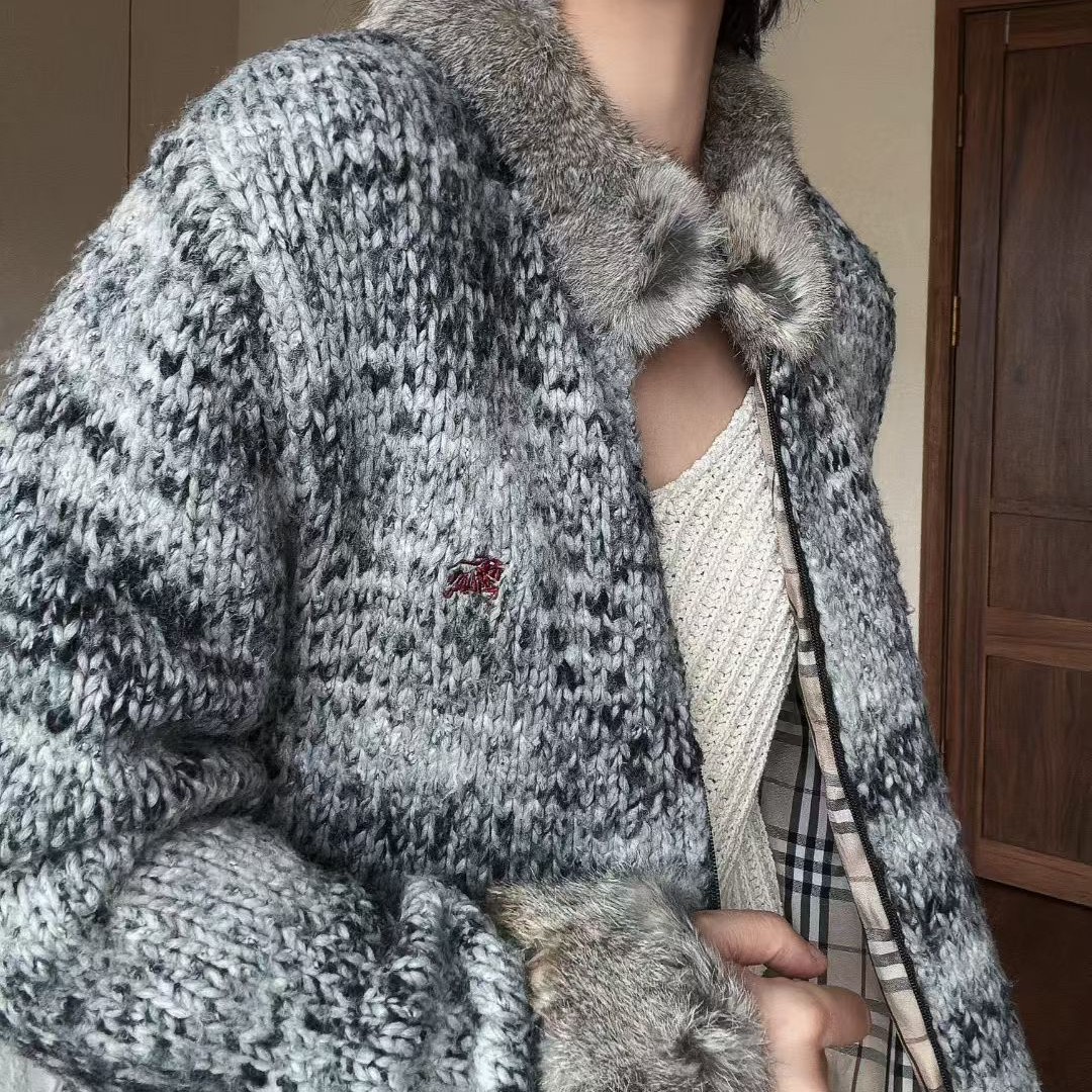 bbr/红战马灰杂线毛领外套