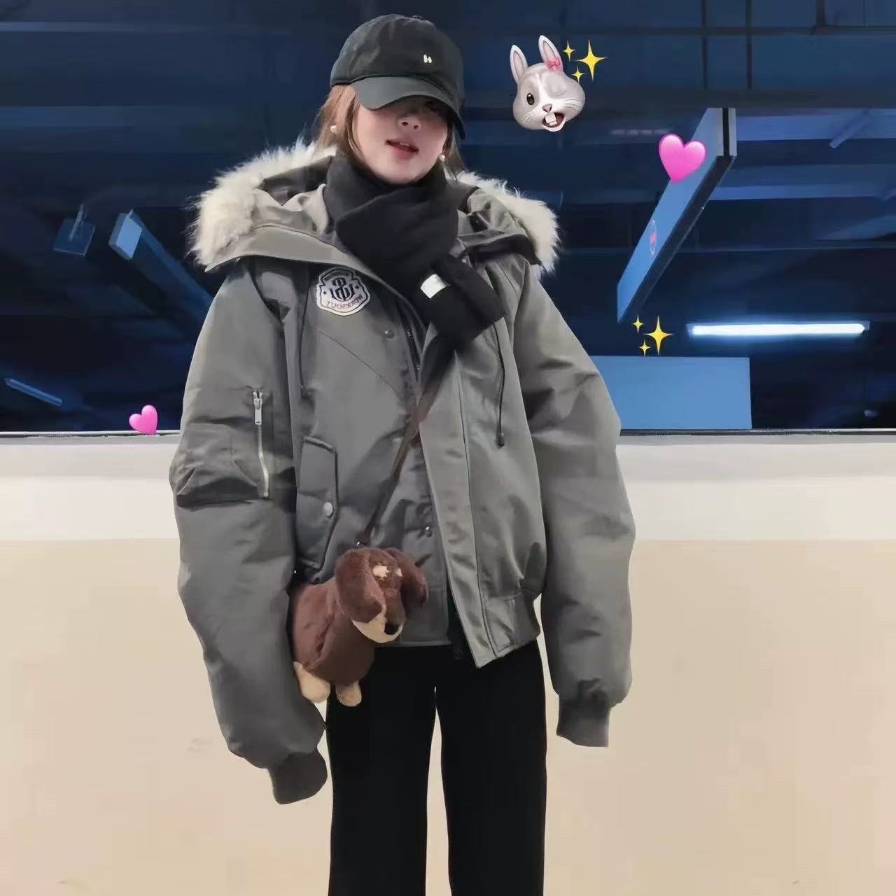 2025冬新款赵露思同款大毛女短款派克服90白鸭绒厚