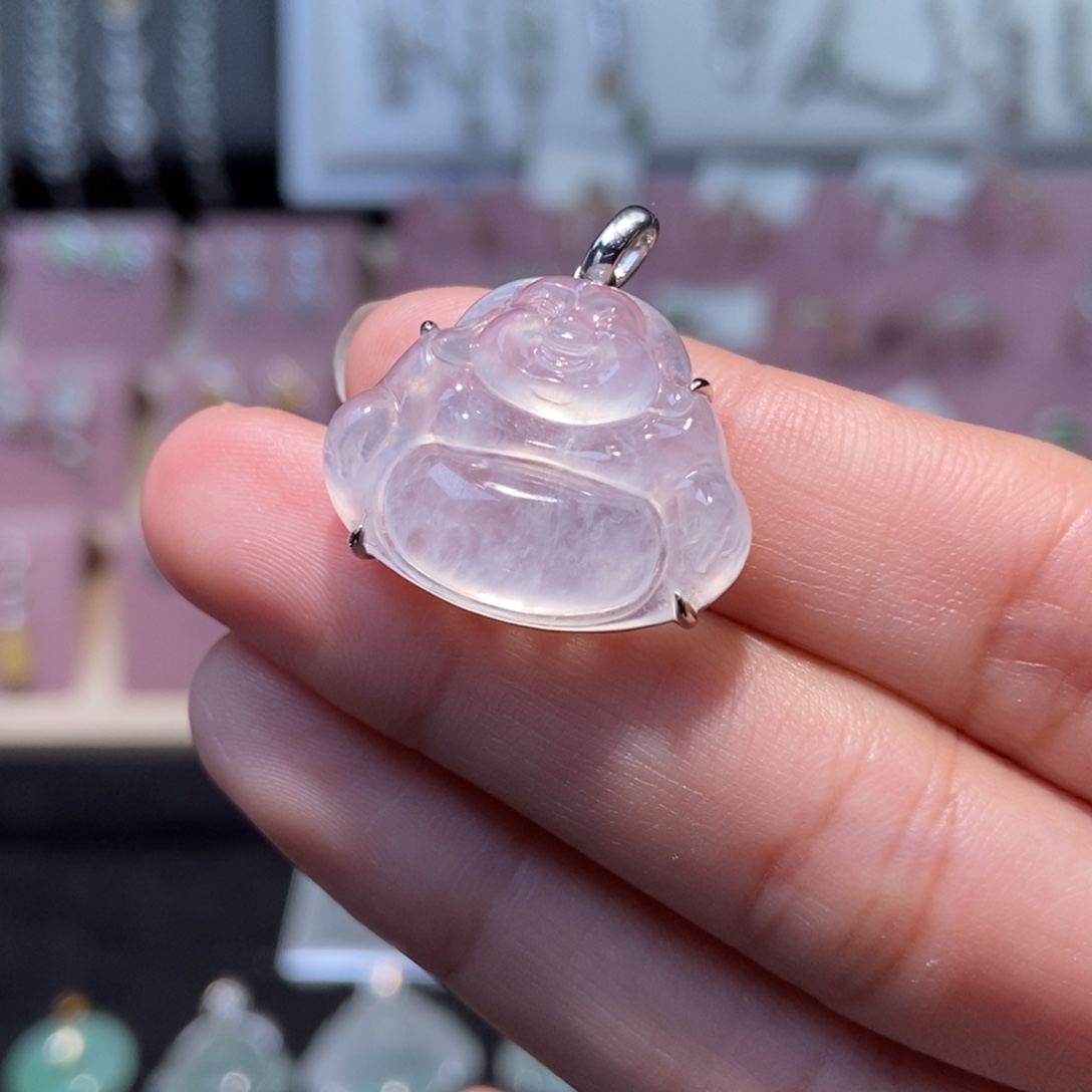 翡翠18K金镶嵌颈饰纯天然缅甸翡翠A货佛公