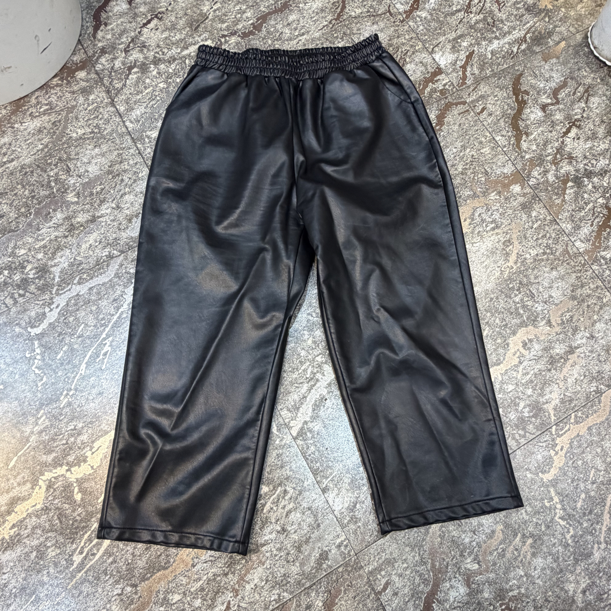 岩岩家水洗皮u阔腿裤女裤960