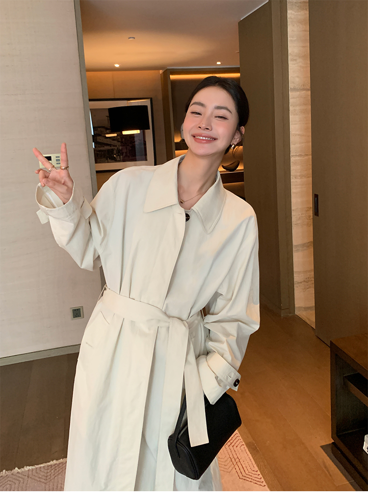 经典翻领收腰风衣外套女秋季高级感中长款宽松大衣薄款