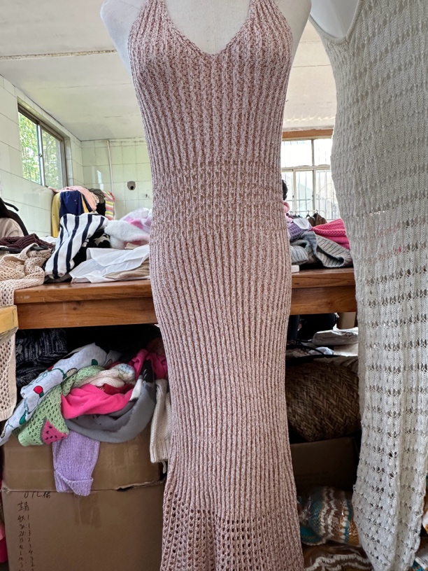 出口日韩天然亚麻吊脖连衣裙