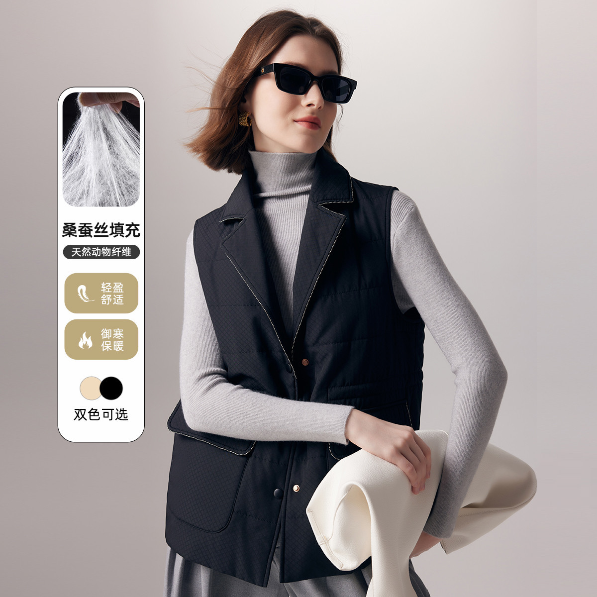 PALUOPO/帕罗西装翻领时尚无袖外套双口袋马甲女ET23037D