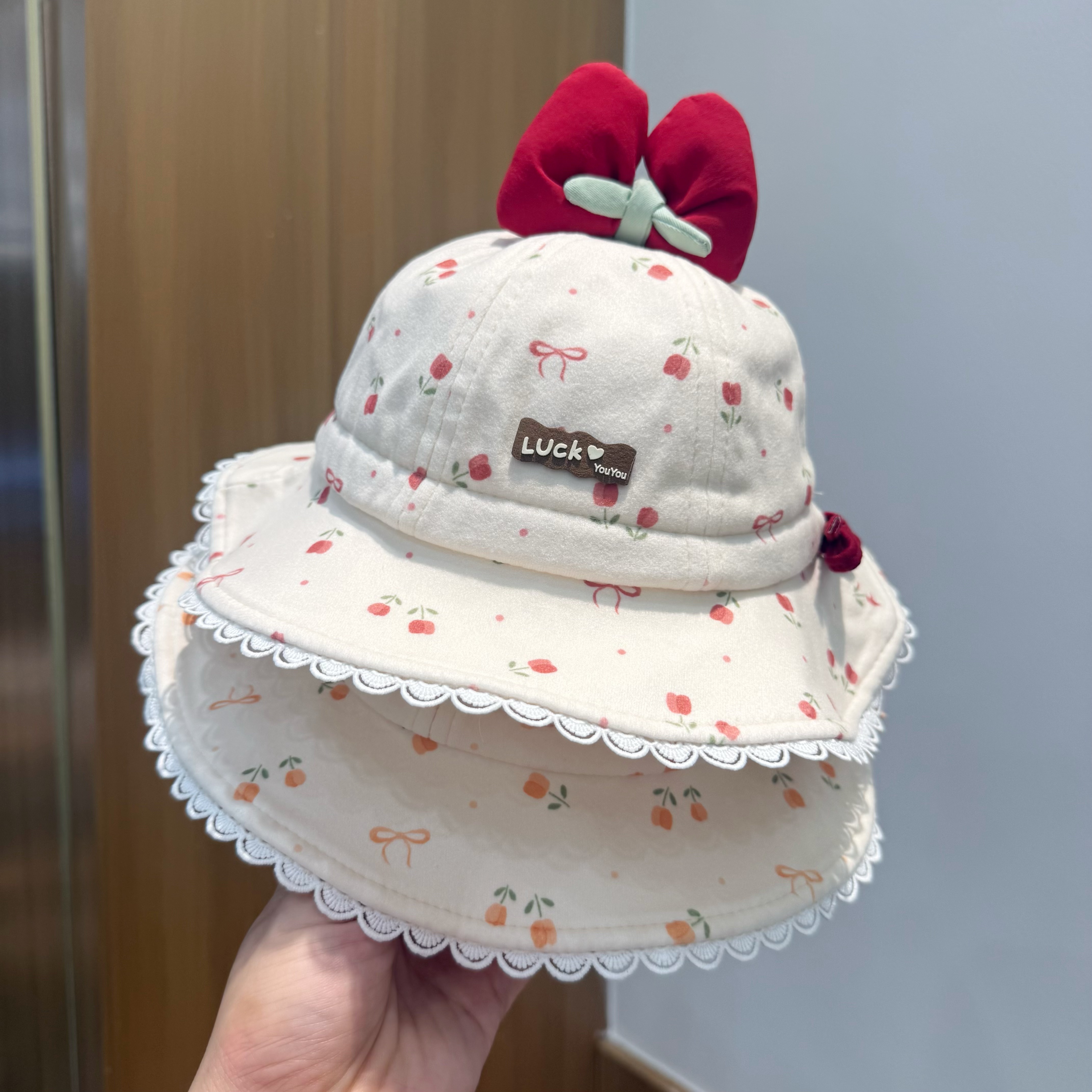婴幼儿帽子春秋出游蝴蝶结可调节渔夫帽女宝宝公主盆帽遮阳防晒冬