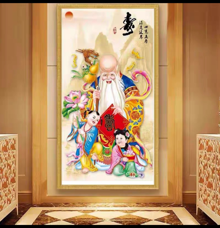 1.2大纯手工绣好的十字绣成品457寿星客厅装饰挂画