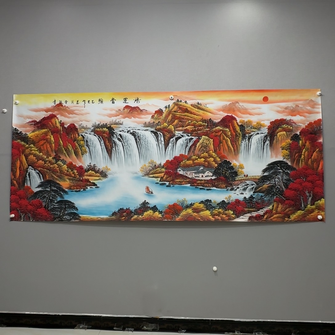 国画横幅八尺精品红山水贾敏