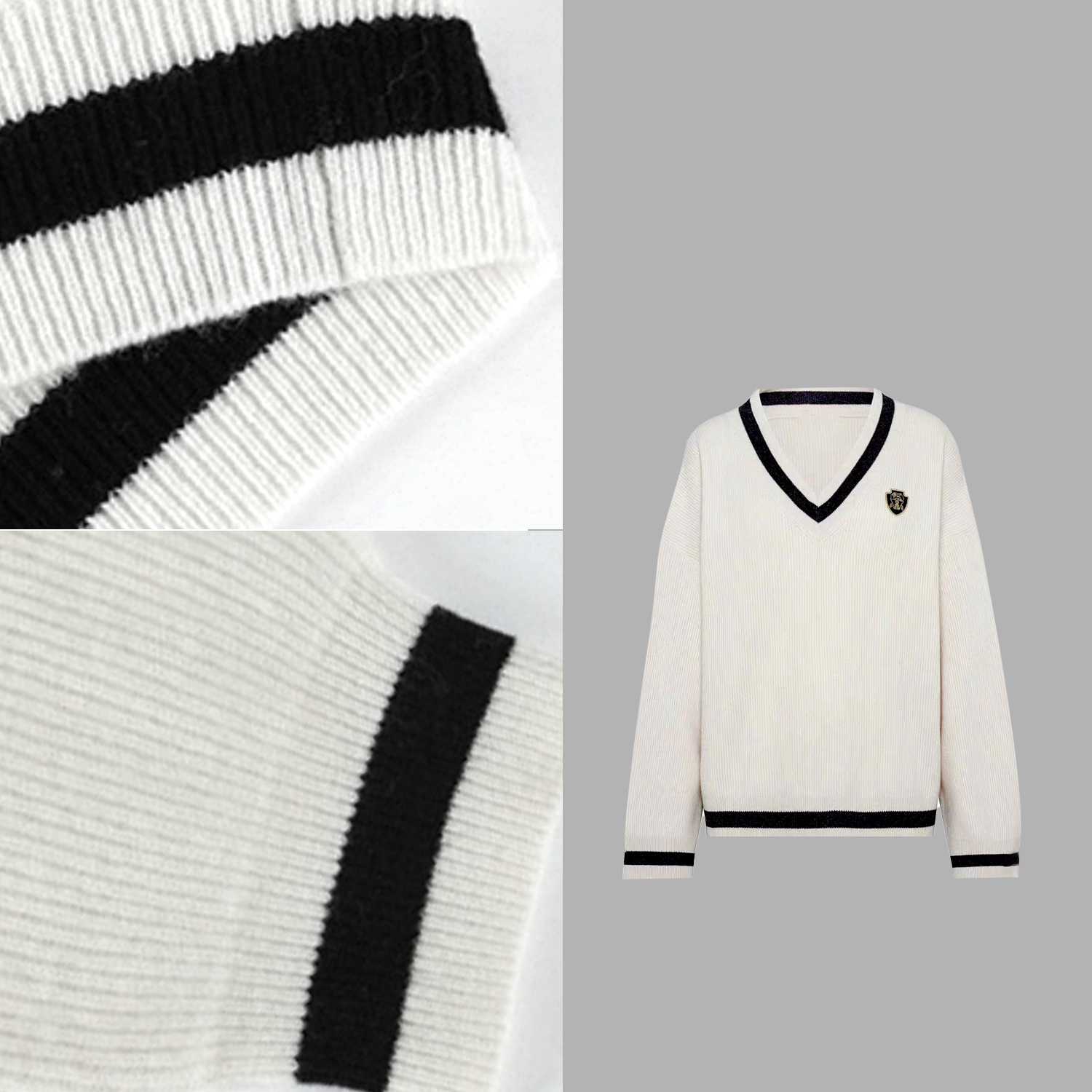 MardiMenzheLi#学院风撞色v领毛衣女秋慵懒风针织上衣宽松版450