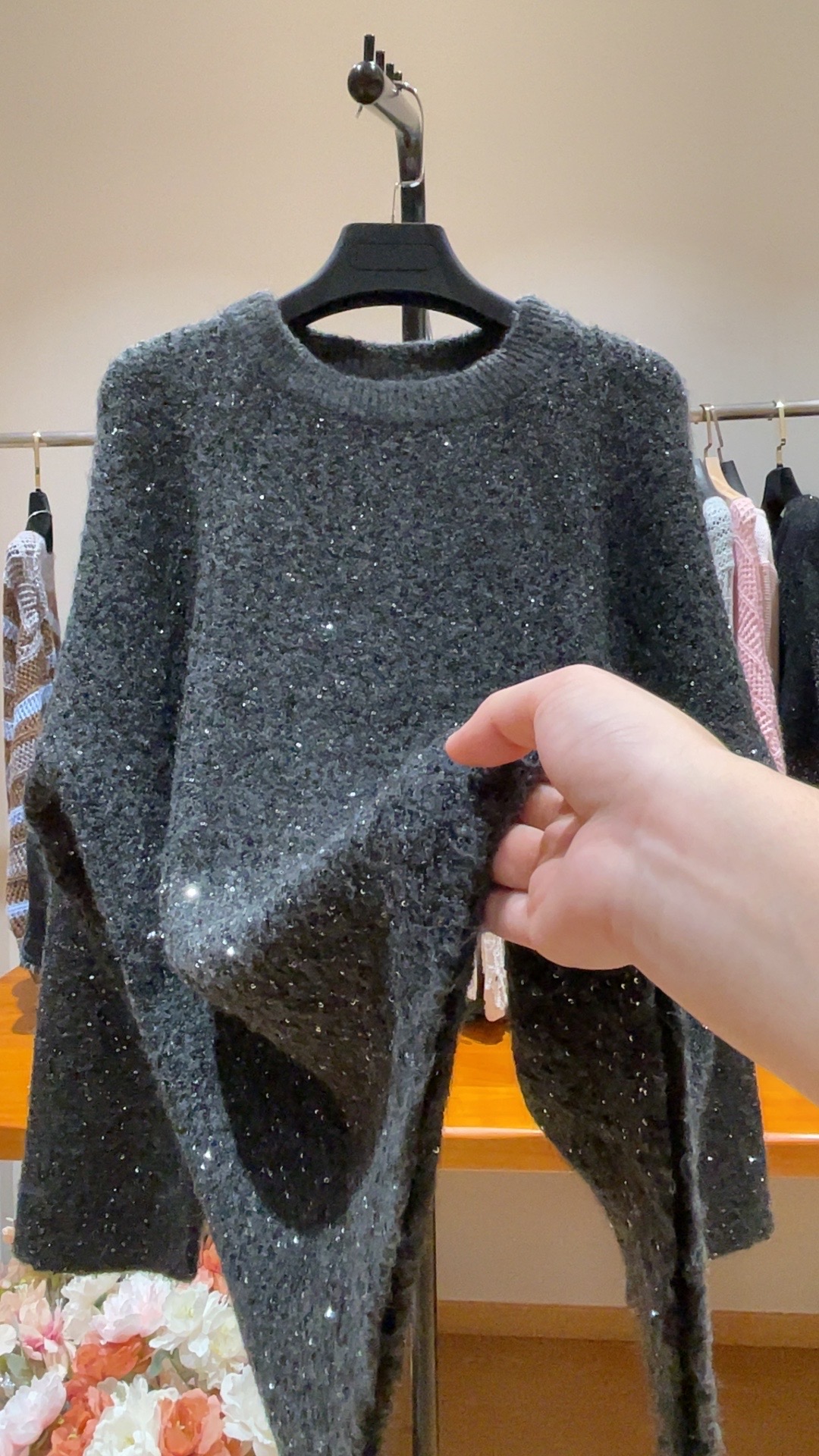 冬季时尚长袖毛针织衫气质女常规灰色毛衣圆领（薇薇）