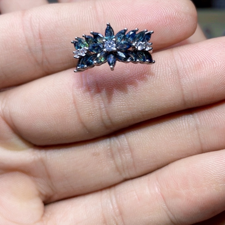 蓝宝石戒指银S925镶嵌/……….