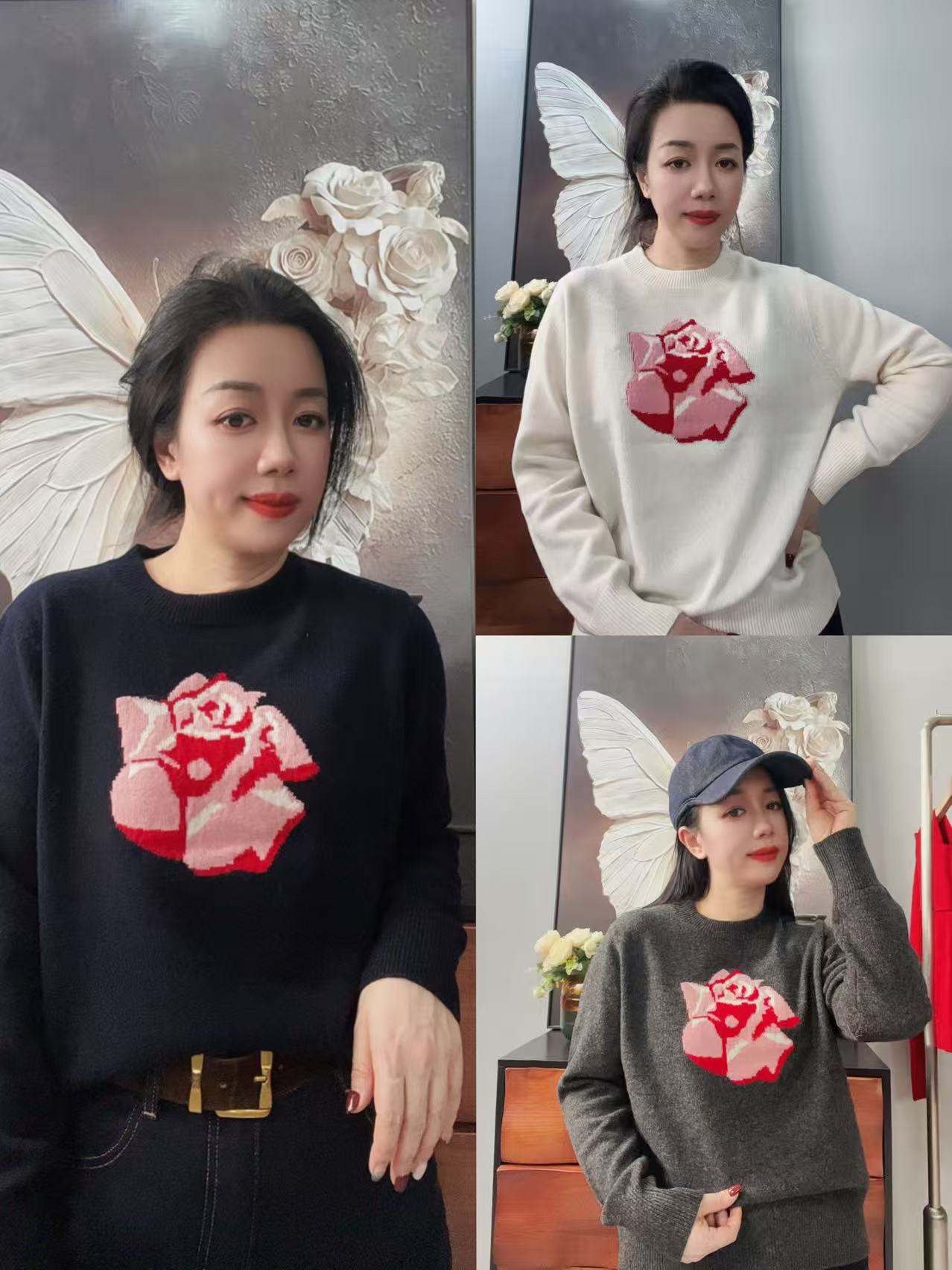 ［KSY］2025秋冬新款全羊毛宽松圆领提花毛衣女韩版休闲时尚百搭