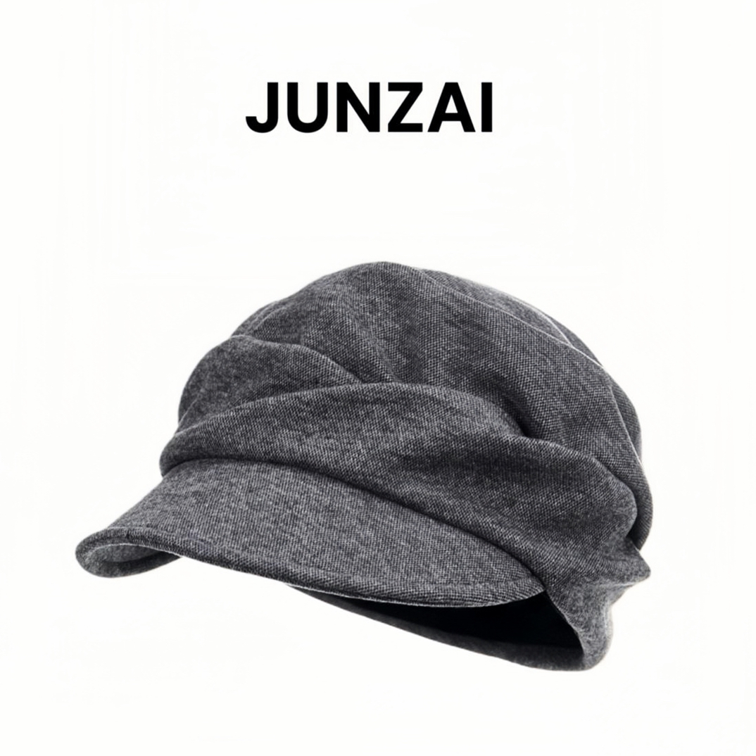 JUNZAI 2025新款羊毛慵懒山本风褶皱感贝雷帽显脸小