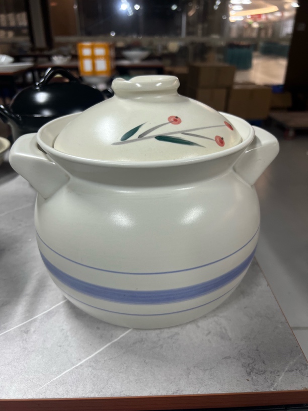 景德镇珍宝砂锅2017蓝白条纹4.25升樱花盖子