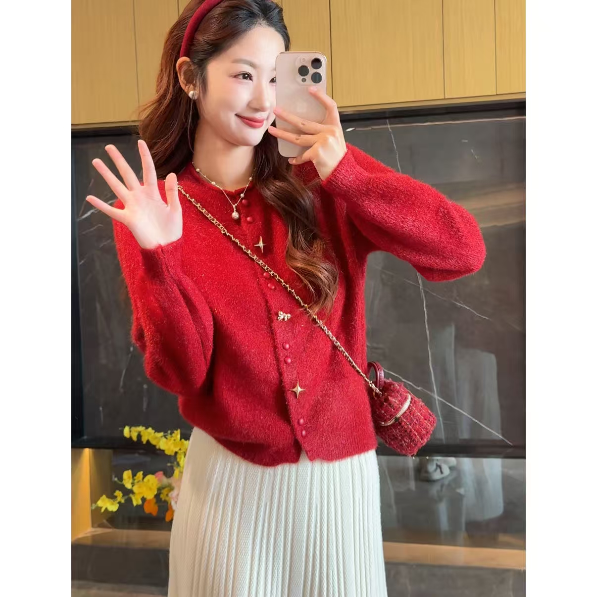 不起球 洋气设计感星星纽扣毛衣外套女细闪亮丝针织开衫