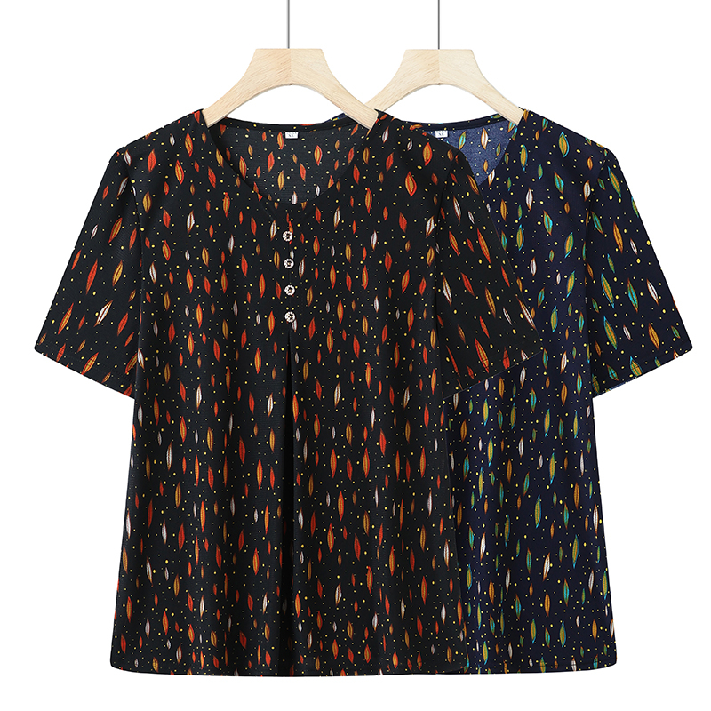 时尚妈妈装夏季新款冰丝短袖T恤女宽松大码显瘦中长款打底衫裙衫