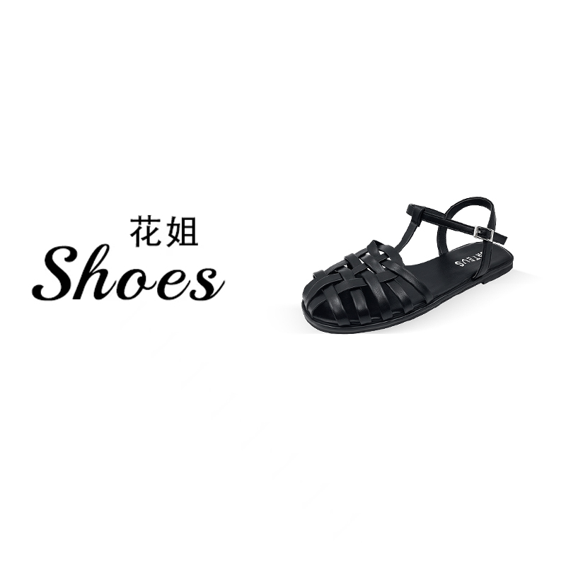 英伦风时尚软底夏季新款罗马包头编织猪笼鞋-E43
