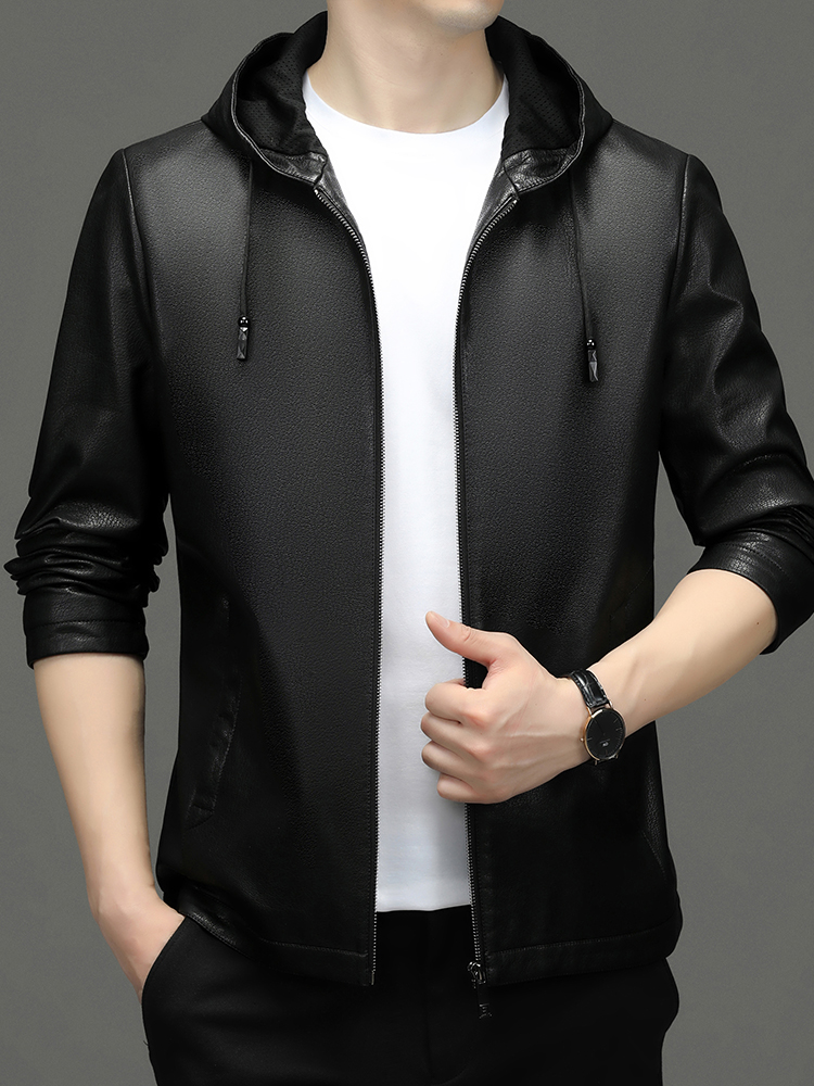 【2261】秋冬新款男士高档商务休闲皮衣时尚帽款潮流百搭外套