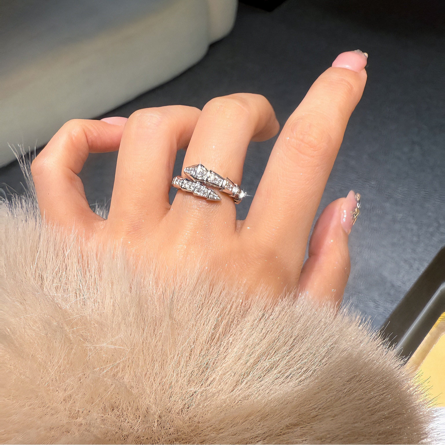 QANNA【满钻蛇戒】【重金】轻奢欧美鳞片蛇骨钻石戒指蛇戒情侣同款AY