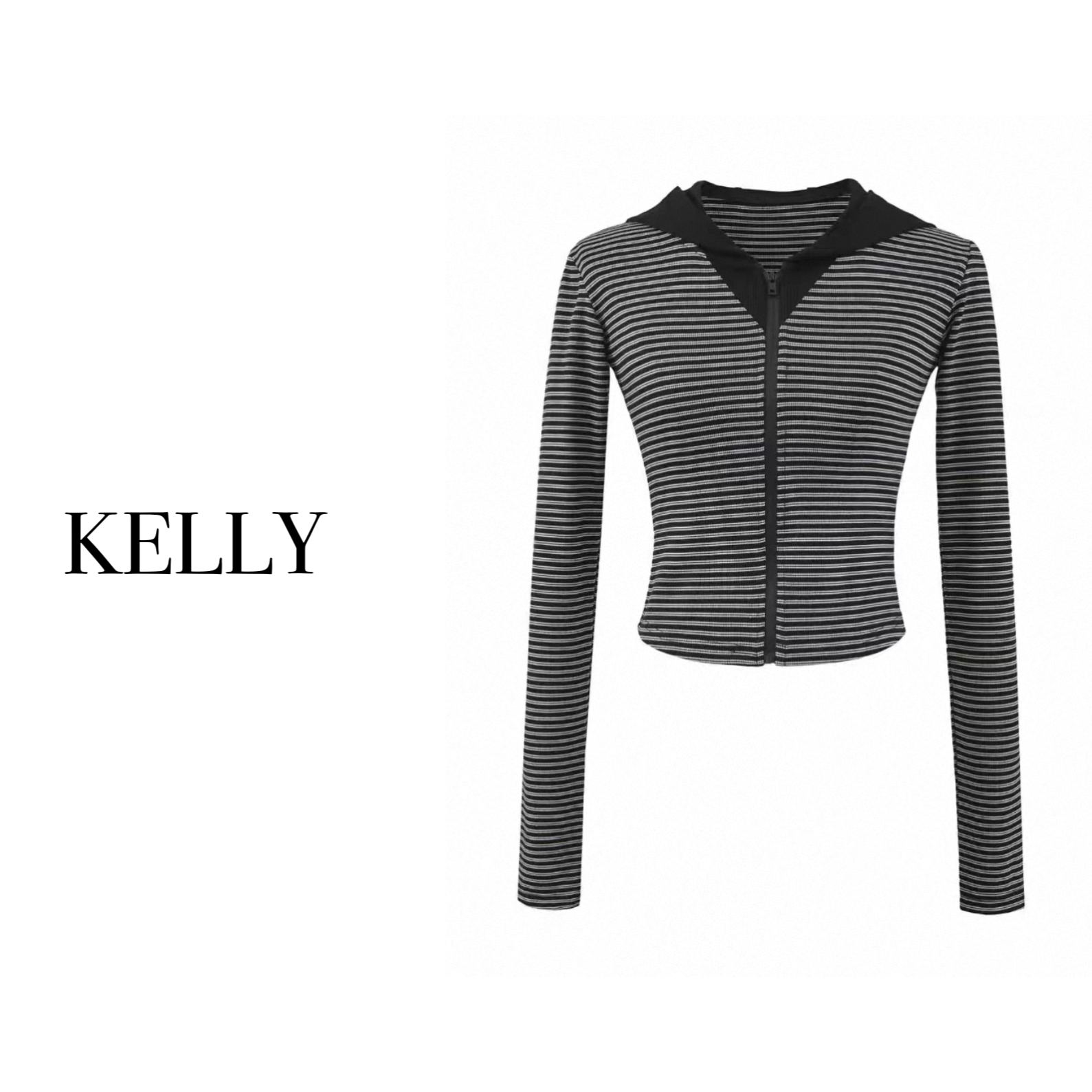 KELLY/条纹系列/秋冬连帽卫衣/随性慵懒风条纹开衫/通勤长袖上衣