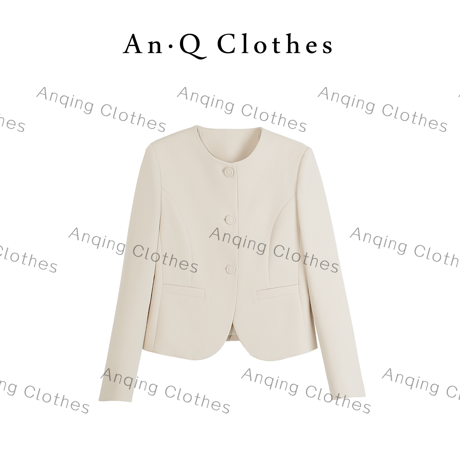 安清 An'小香风圆领外套'春季三粒扣设计纯色百搭外套966933B