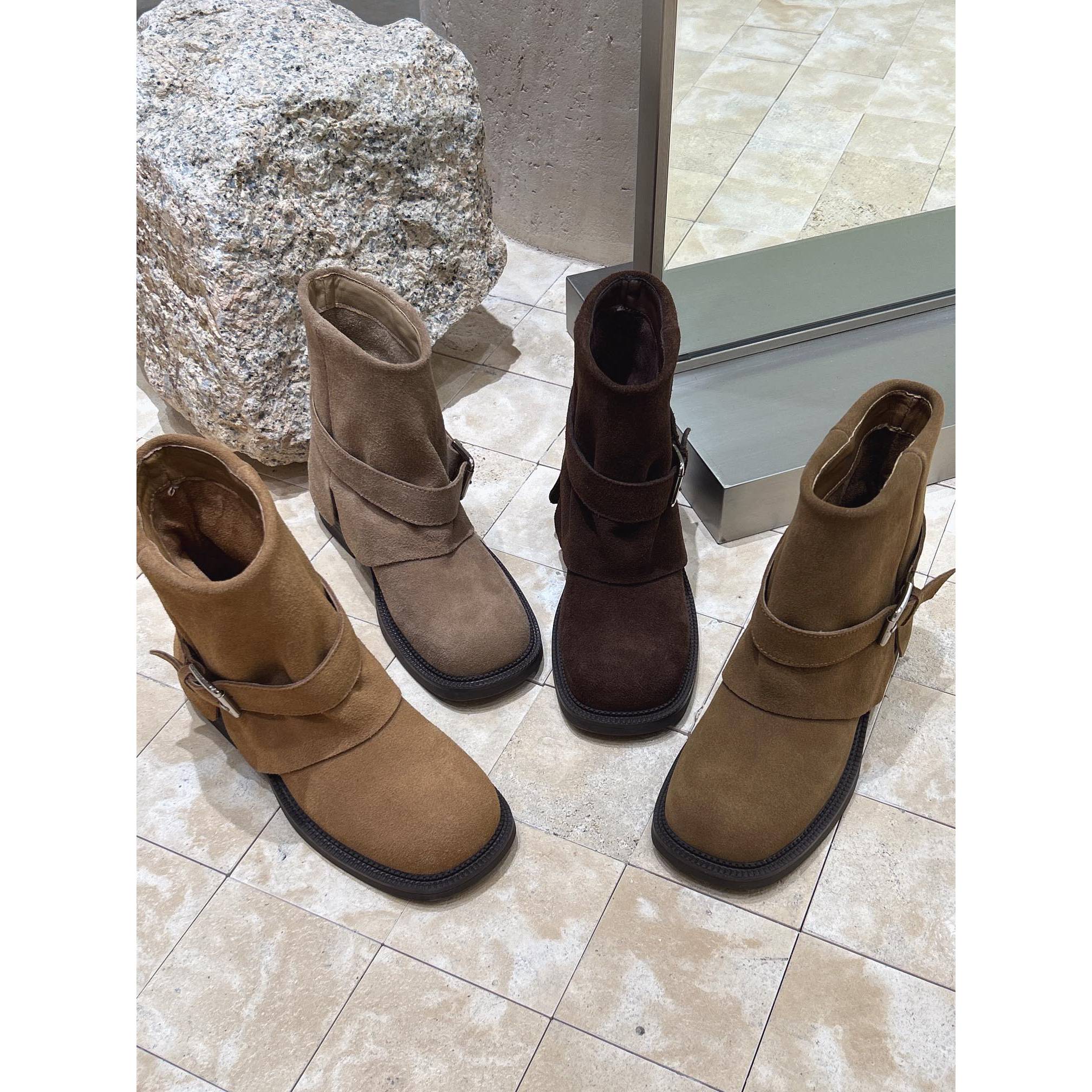 冬季新款粗跟复古百搭短靴D8777175