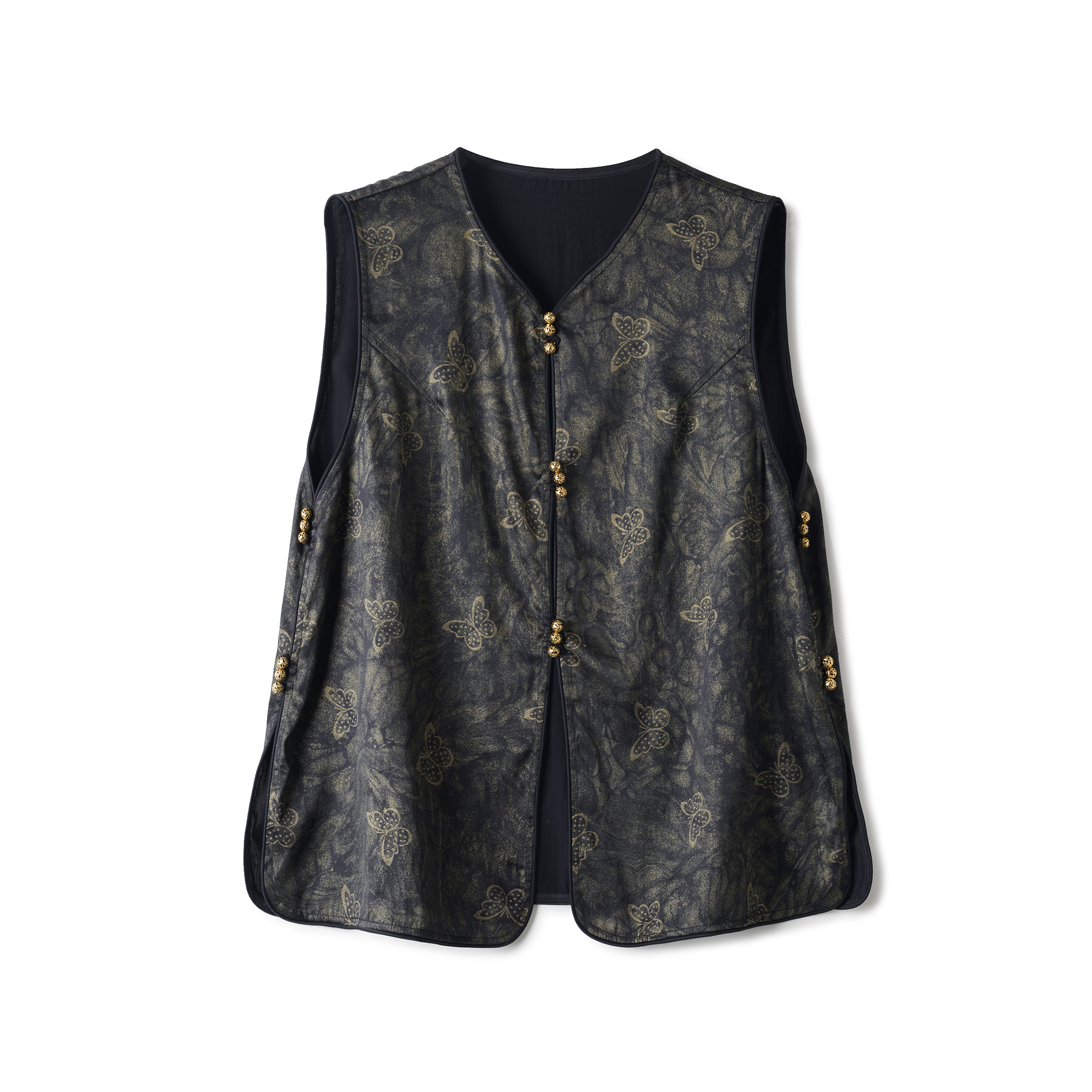 【蝴蝶】百分百桑蚕丝 蝴蝶金属扣宽松烫金香云纱马甲DX24AM0011