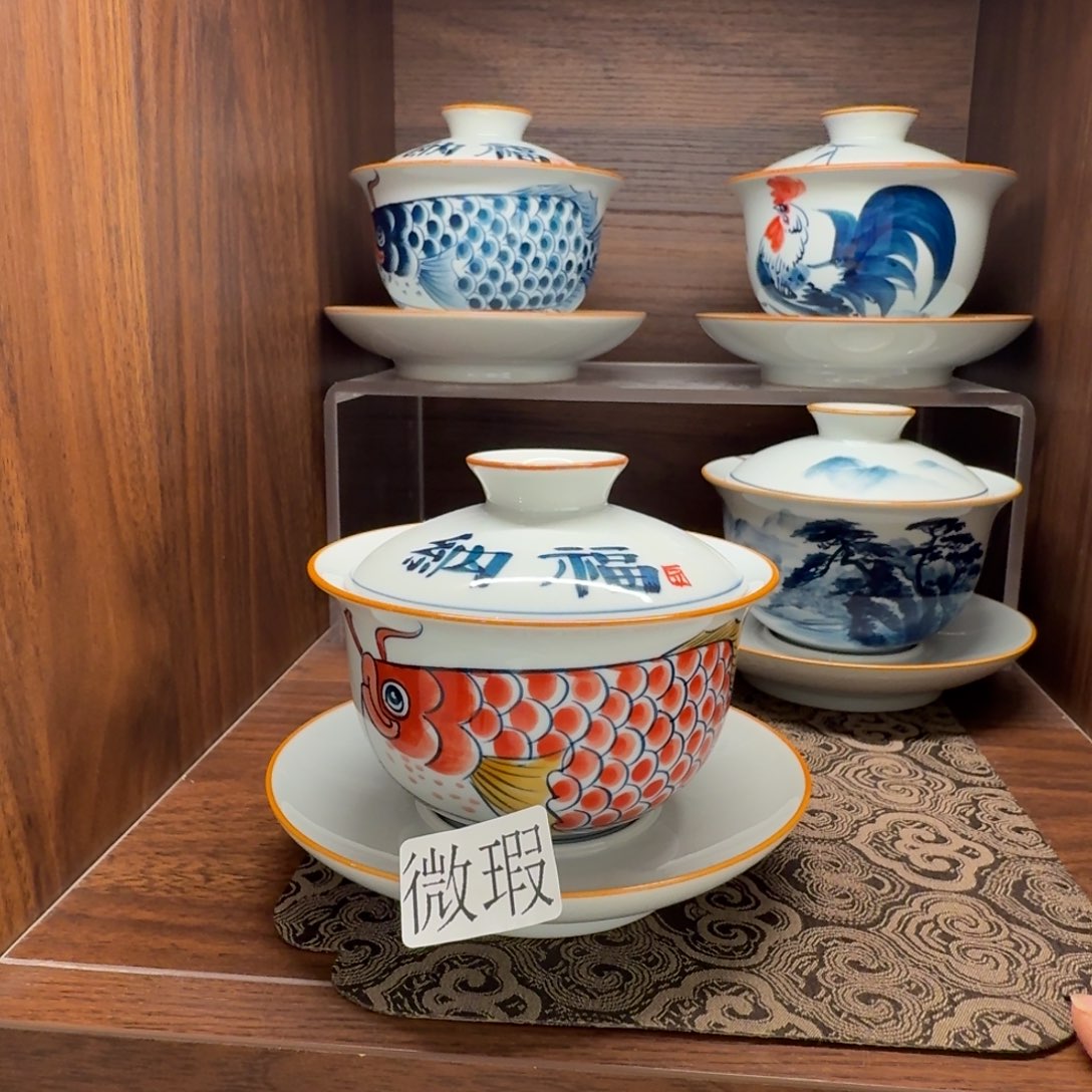 釉下手绘茶具微瑕