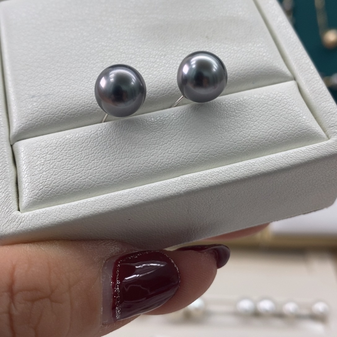 海水珍珠耳饰18K金镶嵌9-10m m