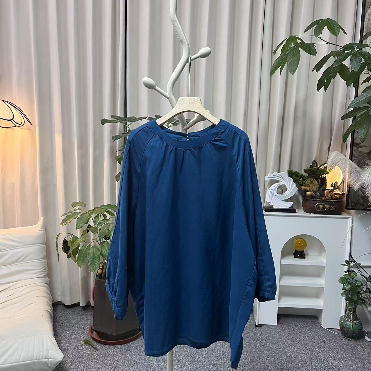 花璟麻社原创设计款拼接圆领两粒扣上衣（衣长75胸围148)