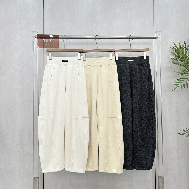 RAIN MALKA冬季松紧高腰直筒弯刀加绒休闲裤女纯色百搭卫裤83326