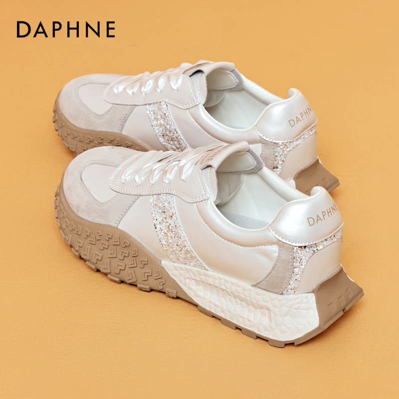 达芙妮芭蕾风德训鞋女款新款春季鞋子银色运动厚底时尚百搭休闲鞋