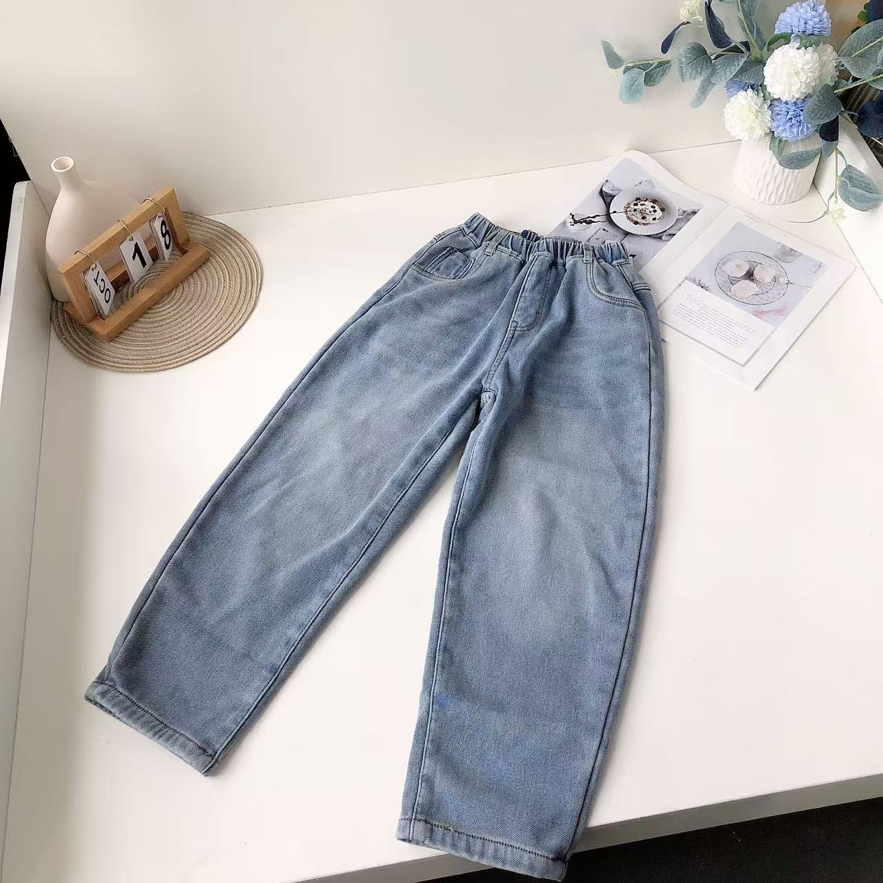 K078儿童新款加绒牛仔裤简单款2808