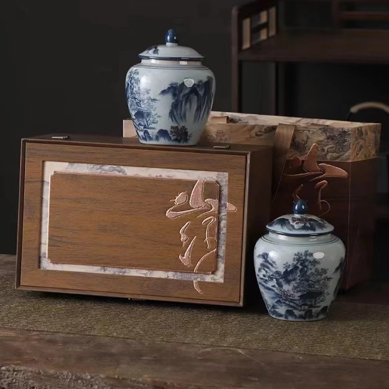 德邦快递送货上【山河】明前龙井 高端双茶叶礼盒250g