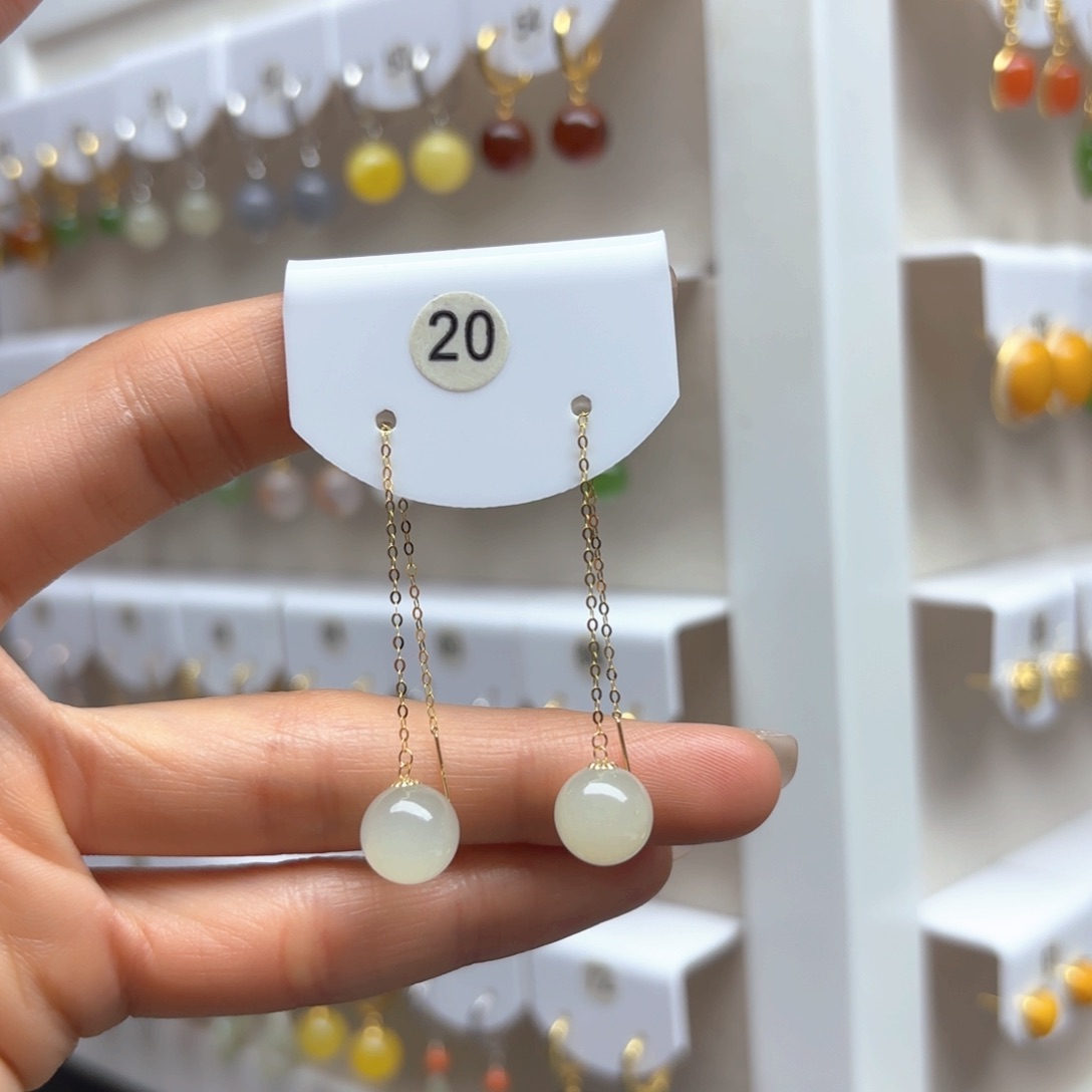 和田玉18K金镶嵌耳饰2